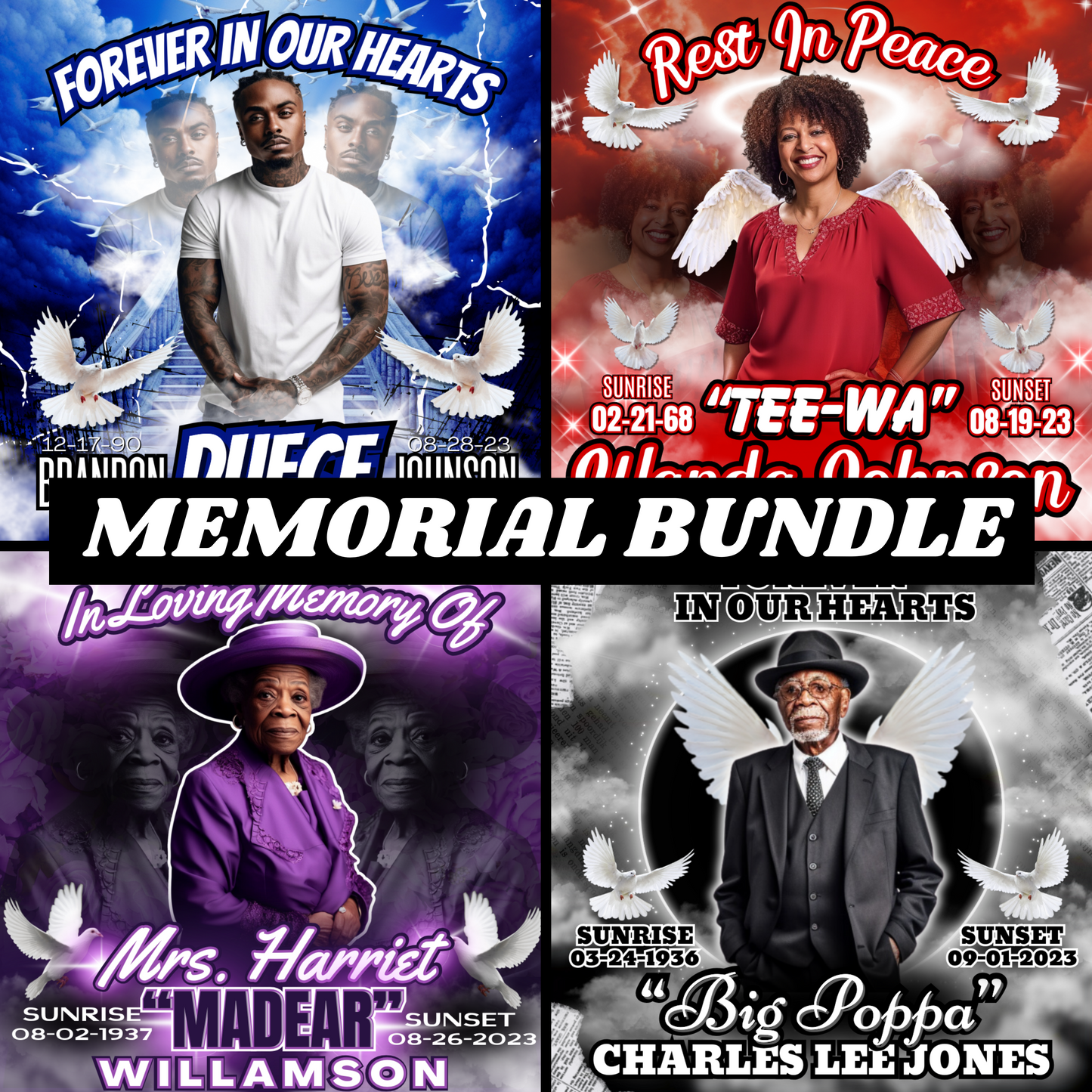 Editable Memorial Design Bundle  - 4 Digital Images